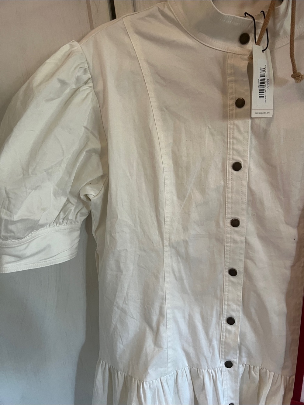 NWT adorable gameday White snap front Puff Sleeve Dress by Avara sz XL - Picture 3 of 6